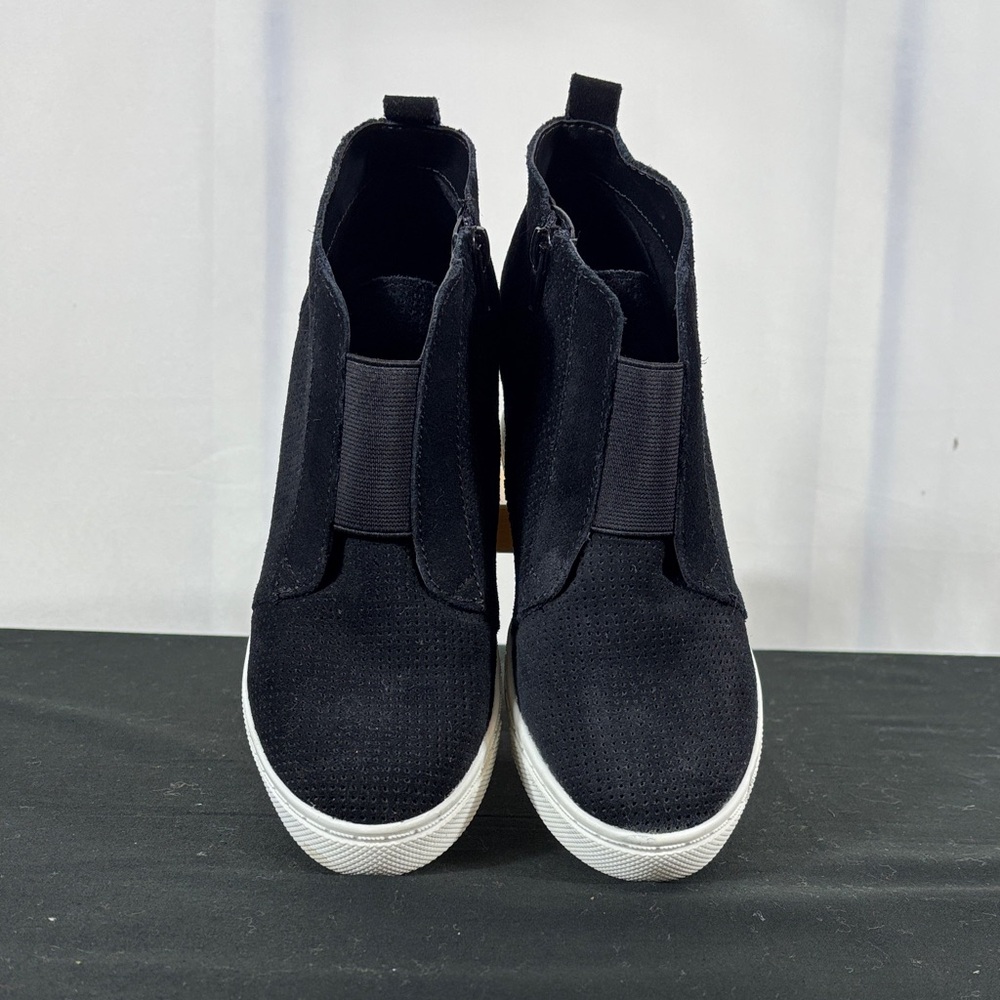 Steve Madden Black Flavy Wedge Sneakers with White Sole